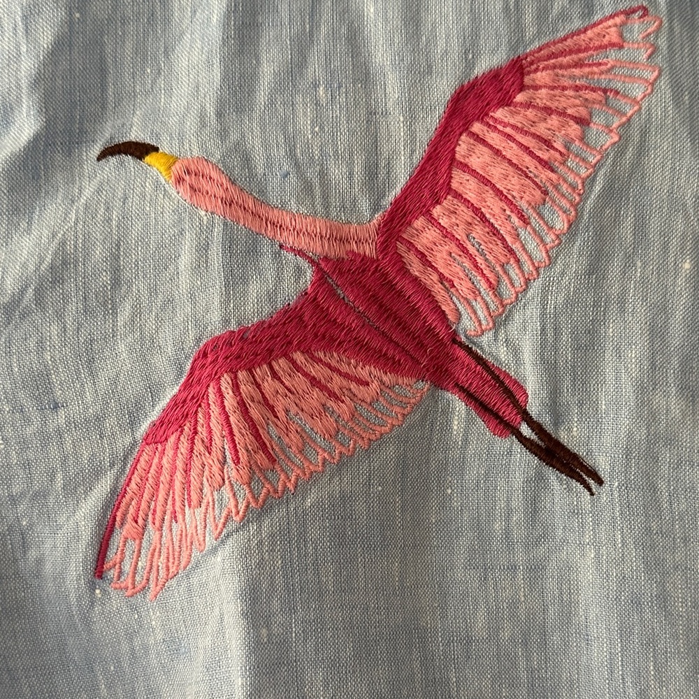 The Territory Ahead Linen Shirt with Flamingo Embroidery L